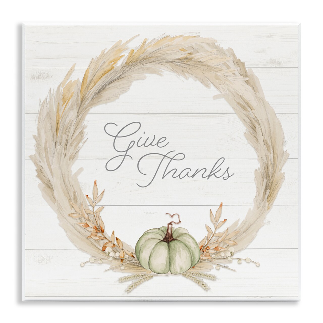 Give Thanks Phrase Country Wheat & Pumpkin Wreath Wall Plaque Art
